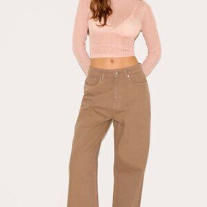 Dark Khaki Mid Rise Wide Leg Jeans